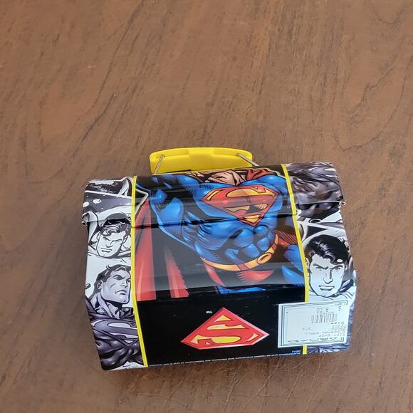 Superman Man of Steel Mini Lunch Box Tin Box DC Comics Yellow Handle - Picture 5 of 6